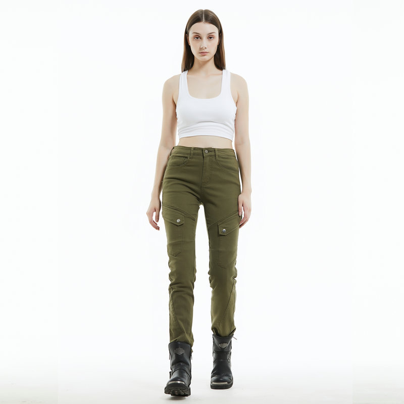 Volero motocicleta Caballero de las mujeres ejército verde ropa de trabajo pantalones de montar retro casual motocicleta incorporado rodillera resistente a la caída
