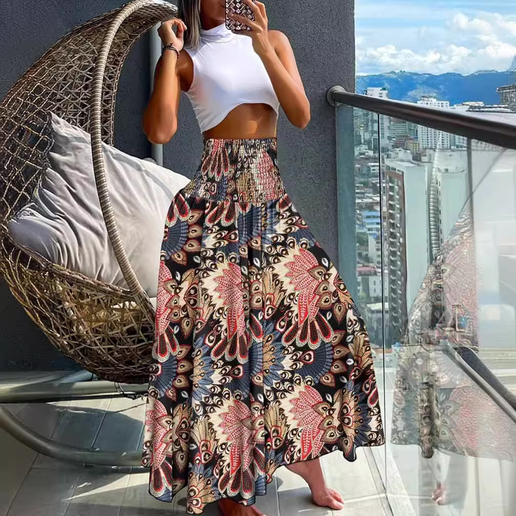 2024 independent station TEMU Amazon new summer fashion high waist slimming printed women's skirt women