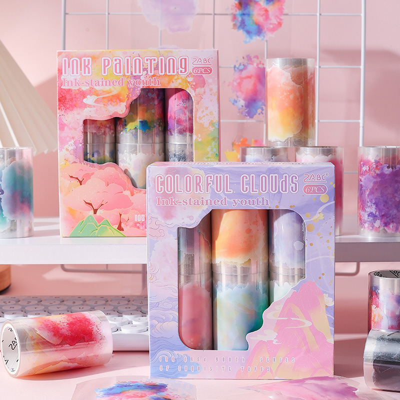 tinta teñida Shaohua caja de cinta adhesiva impermeable transparente para mascotas diy libro de mano diario pegatinas de tinta artística transfronteriza pegatinas de viento de tinta