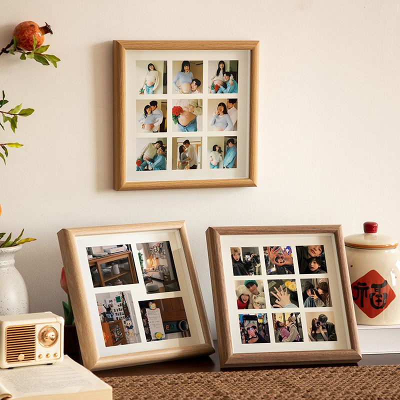 Wooden Photo Frame 6-Inch 9-Grid Shell Specimen Photo Frame Hollow Display DIY Three-Dimensional Cardboard Decorative Ornament Pastoral Wooden Photo Frame 6-Inch 9-Grid Shell Specimen Photo Frame Hollow Display DIY Three-Dimensional Cardboard Decorative Ornament Pastoral