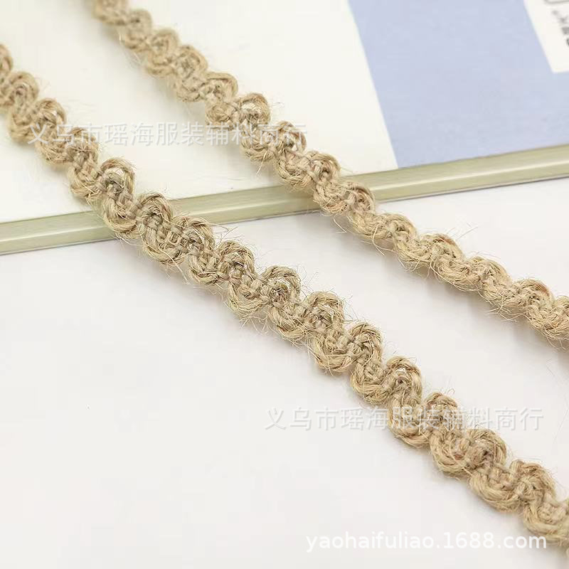 [厂家销售麻绳花边 织带编织麻绳 装饰复古装修工艺品编织扁麻织带] 4