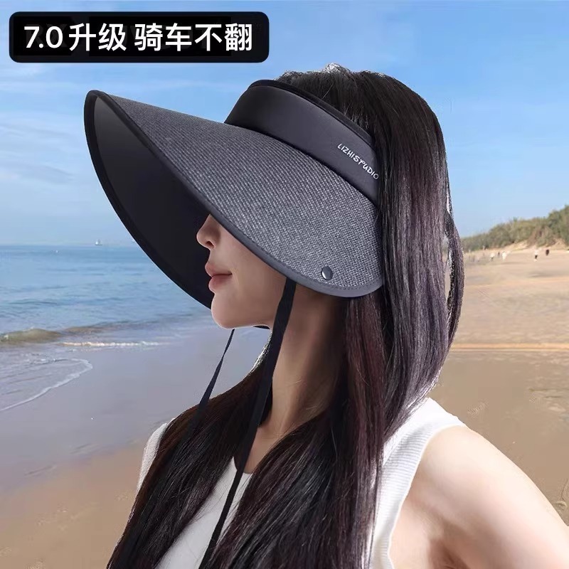 日よけ帽子、空頂、通気性、UVカット、女性用、夏、紫外線防止、大きなつば、ビーチ、麦わら帽子、サイクリング、顔を覆う、サンハット|undefined