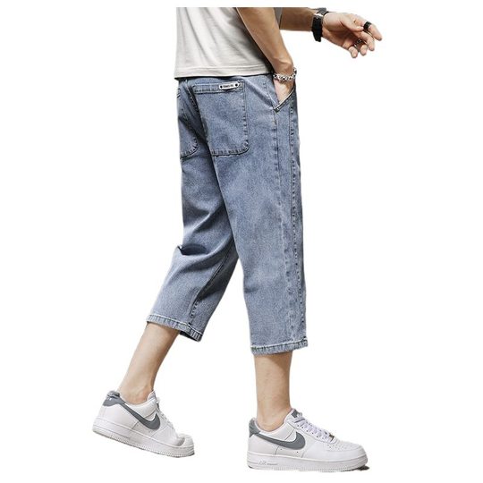 8 Eight-point Denim Shorts Men's Summer Thin Trendy Brand Loose Straight Capri Pants Men's Summer Over-the-Knee Pants 7