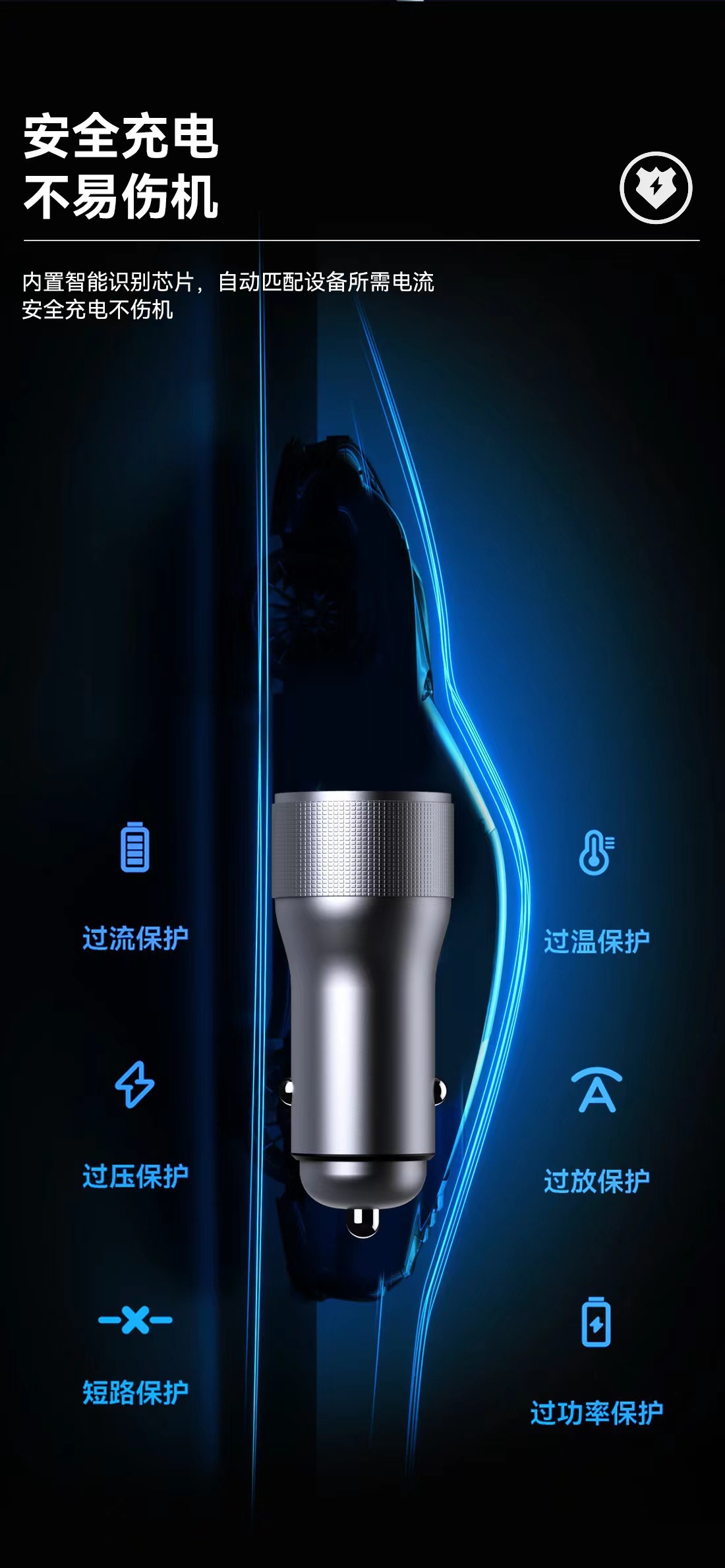 Metal Car Charger Suitable for Android and Apple Mobile Phones Fully Compatible with 200W Flash Charging Usb+Pd35W Car Charger Head