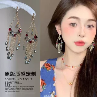 波西米亚水滴流苏耳环女复古民族风耳坠高级感耳钉设计感耳饰