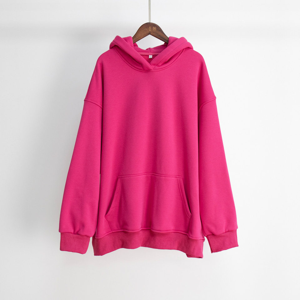 Áo hoodie nỉ lông dáng rộng có mũ và túi, tay dài, dáng unisex — Màu cà phê, Màu hồng, Màu xám, Màu đen chi tiết 6