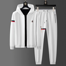 小蜜蜂运动服套装男春秋季休闲全棉刺绣修身卫裤大码连帽卫衣两件