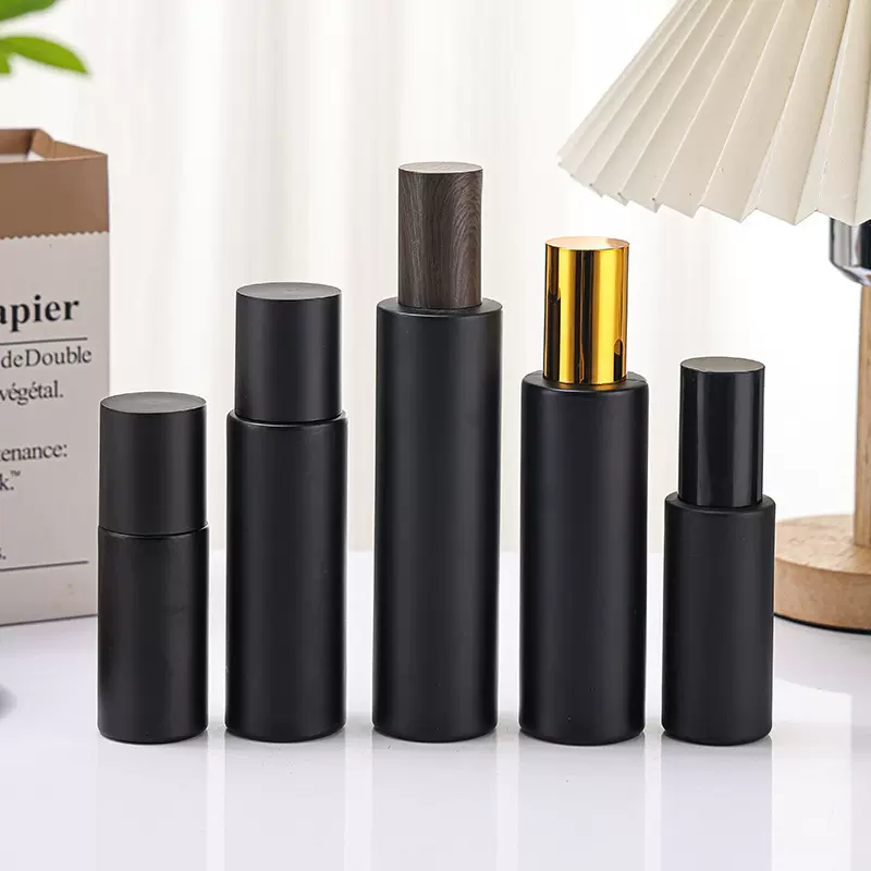 现货黑色玻璃乳液瓶木纹盖子粉底液防晒霜分装瓶护肤品喷雾瓶空瓶