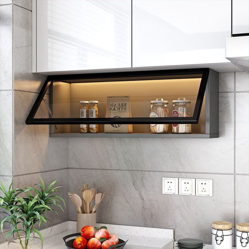 Thin Small Wall-Mounted Cabinet Kitchen Hanging Cabinet Storage Rack Flip-Up Cabinet Oil and Salt Storage Box Spice Cabinet with Door Fully Enclosed