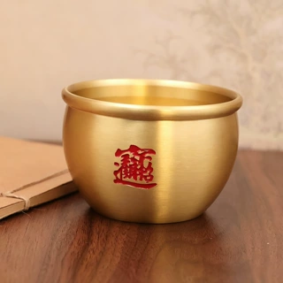 黄铜招财进宝铜缸定制 LOGO 聚宝盆米缸桌面摆件开业礼品刻字定做