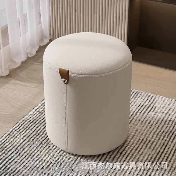 Internet Popular Ins Solid Wood Cream Style Leather Makeup Stool Small Low Stool Coffee Table Stool Round Stool High Dressing Stool Shoe Changing Stool