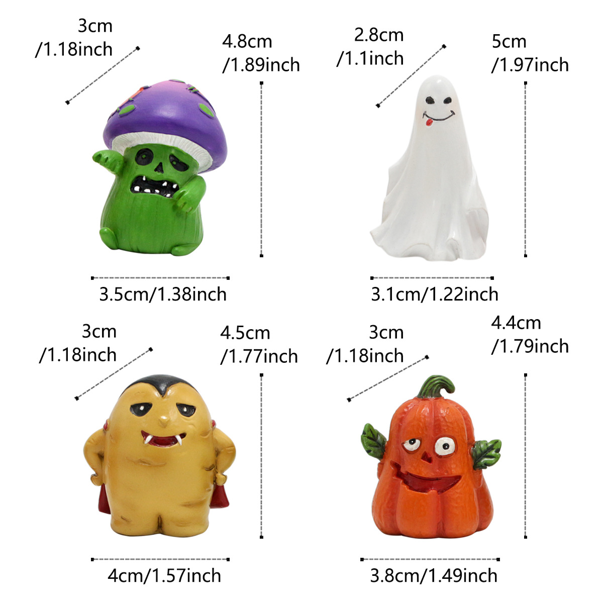 Halloween Little Monster Set Four Decorative Plug-in Ornaments Funny Cute Ghost Pumpkin Holiday Gift Resin Craft