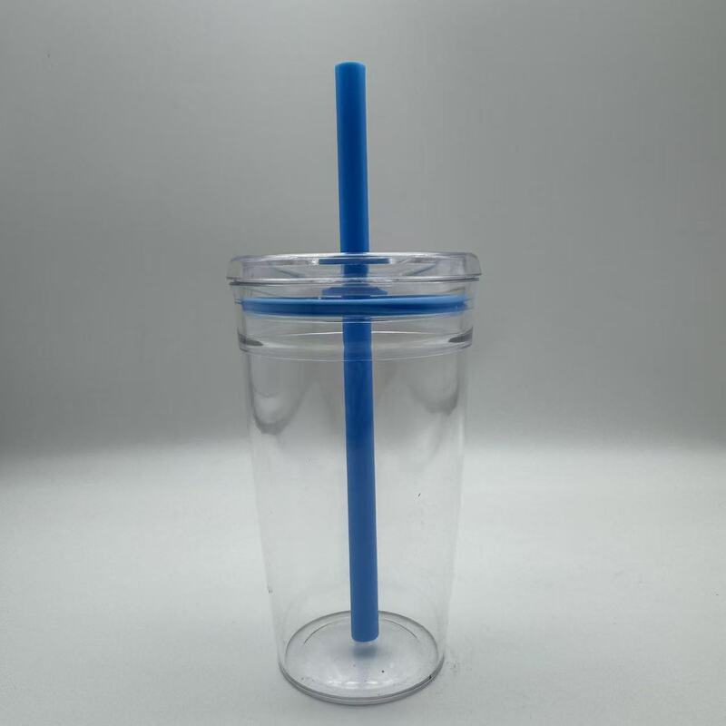 越境夏の新作、高颜值ミルクティー用小型青色プラスチックカップ、透明で多色のストロー付きコーヒーカップ、オフィス用ウォーターカップ|undefined