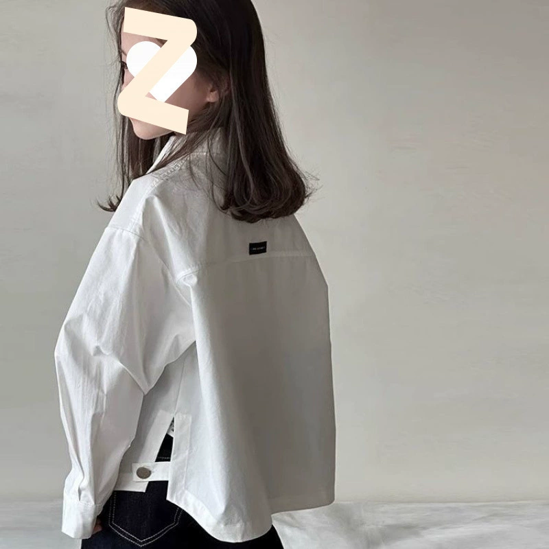 Белая рубашка для девочек, весна-лето 2025, новая корейская модель, длинный рукав, универсальная свободная рубашка, модные детские топы