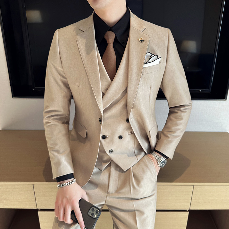 Spring New Business Quality Men's Suit suit Korean Slim-fit Youth Solid Color Suit Three-piece Groom's Suit