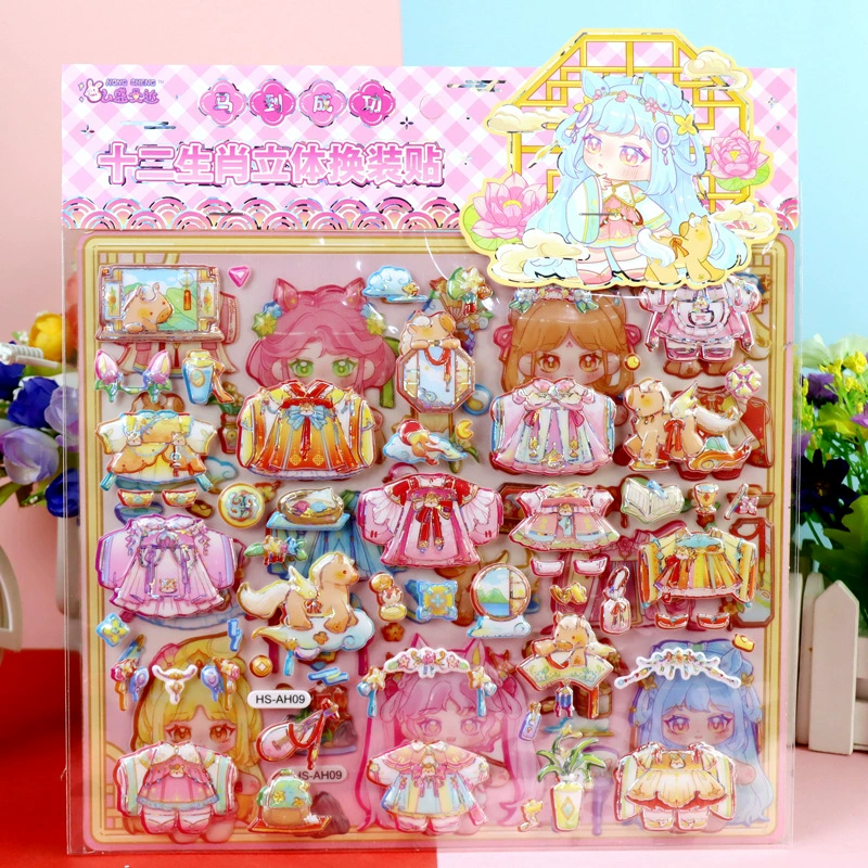 Двенадцать зодиакальных наклеек для девочек, липкие наклейки для маленьких принцесс, Детские Мультяшные Пузырьковые наклейки, трехмерные наклейки для одежды