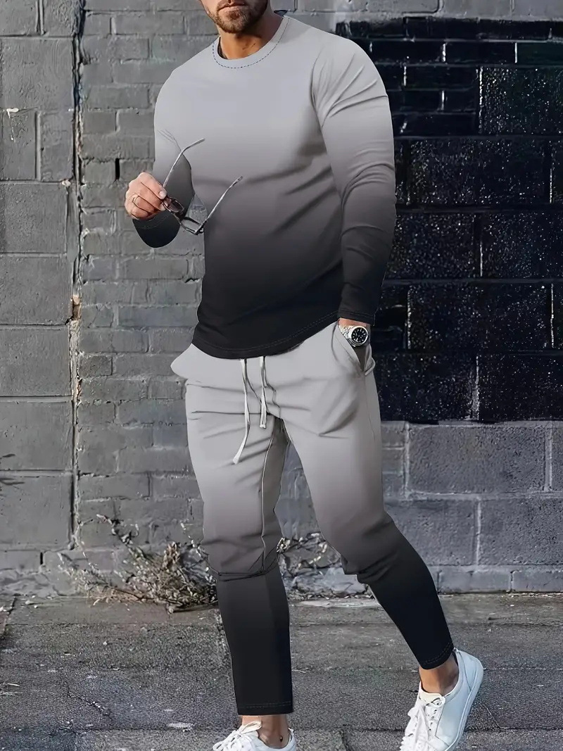 Estilo de diseño degradado estilo popular traje de dos piezas temperamento de moda color en contraste cuello redondo top pantalones con cordón ME6-ML4