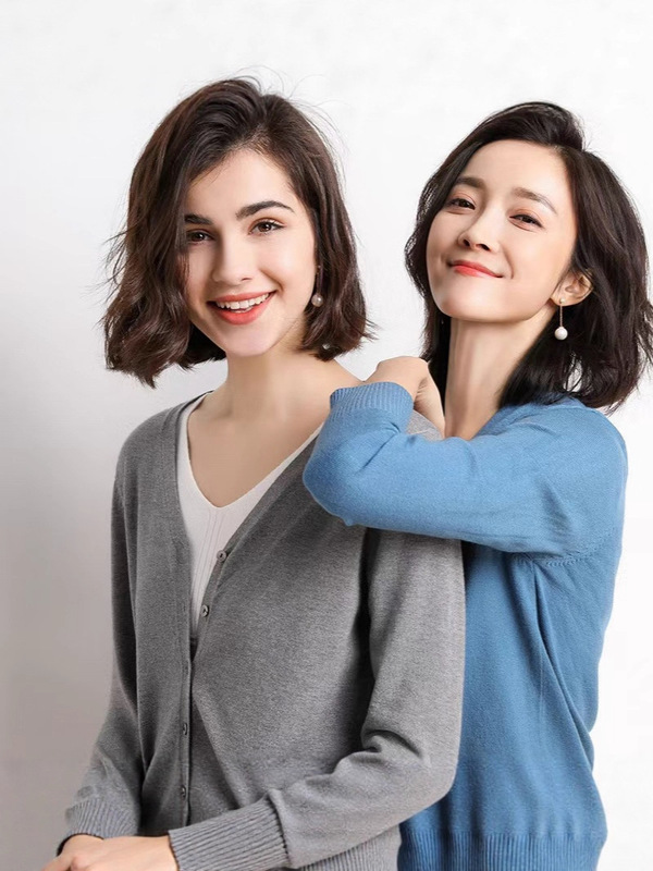 2025新款女装早秋V领开衫白色毛衣针织毛衣带扣开衫纯色外套女秋|undefined