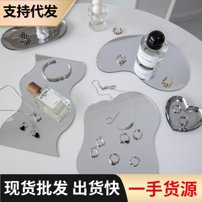 Ins Acrylic Mirror Jewelry Display Reflective Surface Base Tray Decorative Photo Prop Background Ornament
