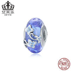 艾芙樂原創純銀神秘花園琉璃隔珠S925銀散珠手鍊藍色滴油花朵串飾