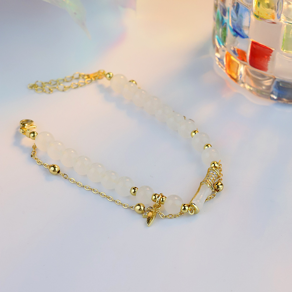 2025 nueva pulsera de cadena de ágata de bambú de doble capa ligera de lujo nicho de moda pulsera de alta calidad para regalos de amigos