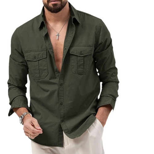 Men's Shirt Independent Store Western Multipocket Casual Long-Sleeve Top
