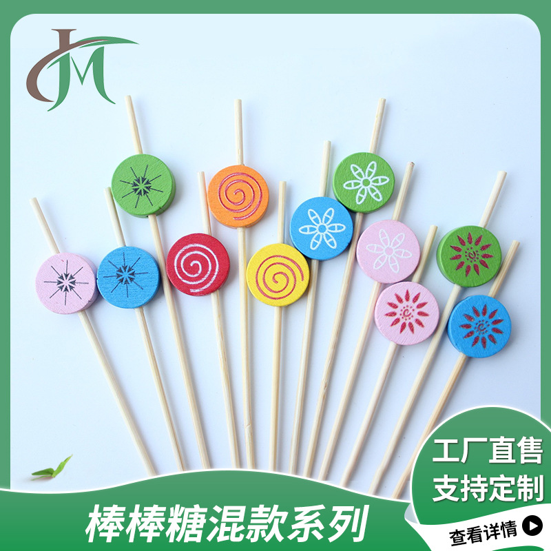 Color mezclado bobina Lollipop palo de fruta 100 unids/pack fábrica directa desechable palo de bambú palo de cóctel Amazon