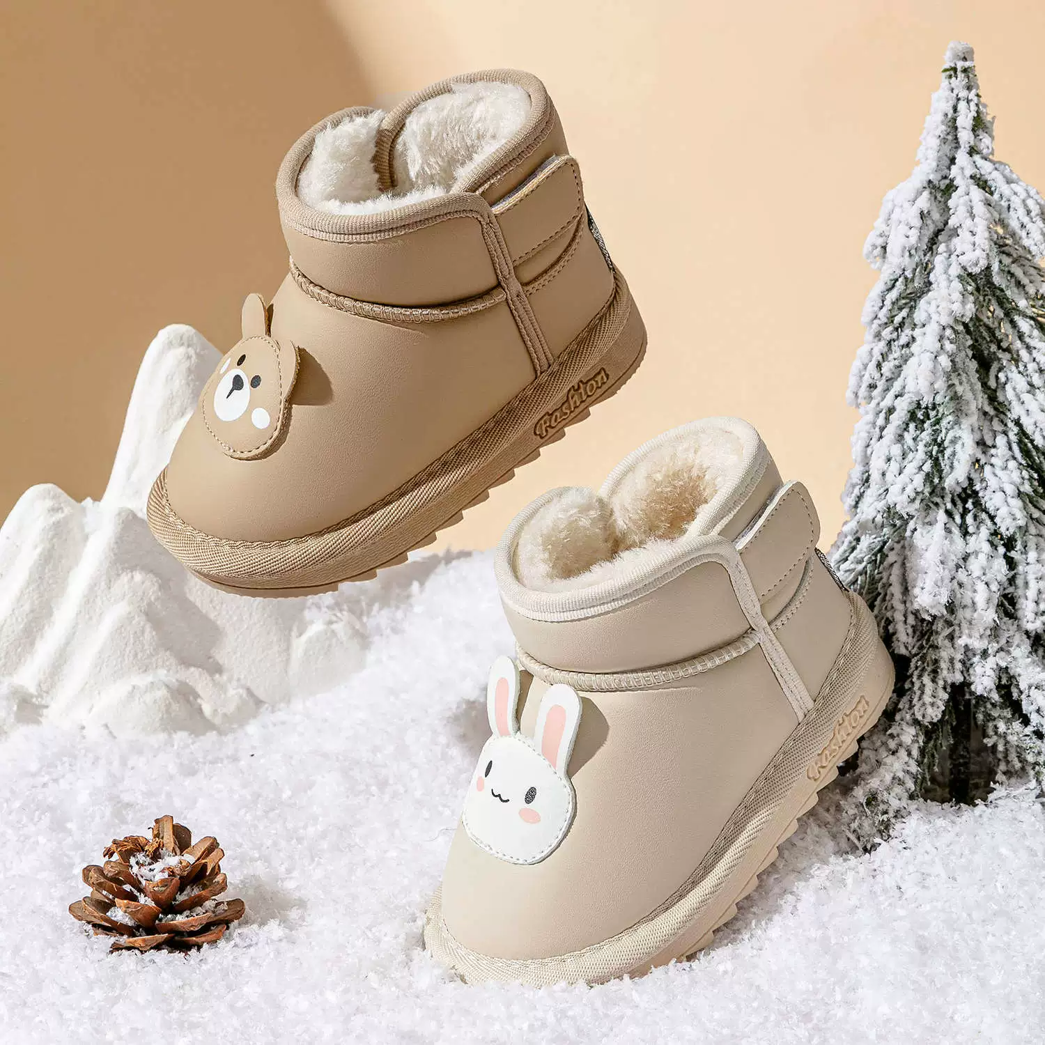 Зимний новый мультяшный кролик ребенок снежные сапоги плюс бархатные толстые сапоги детские теплые хлопчатобумажные туфли для девочек противоскользящие