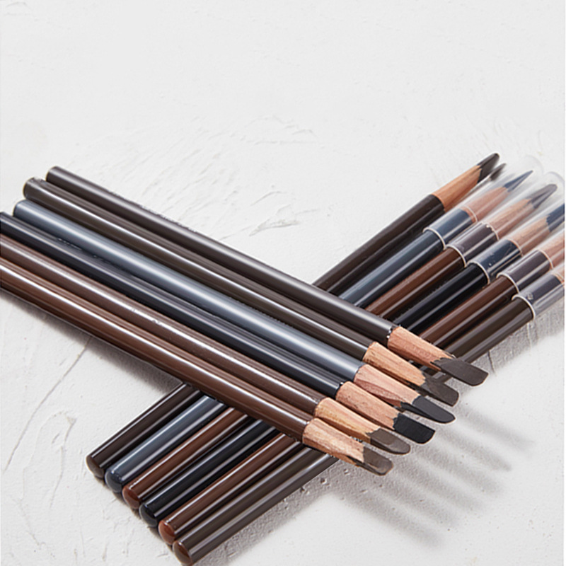 翠黛工厂 砍刀方芯眉笔贴牌木头四方宽芯oem半永久定位眉笔加工