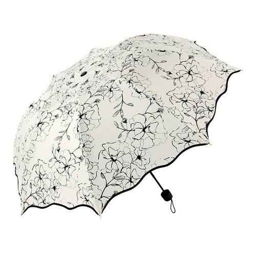 Factory direct supply of fair and rainy umbrellas for street stalls, folding sun umbrellas, women's sun protection black plastic parasols, three-fold creative umbrellas