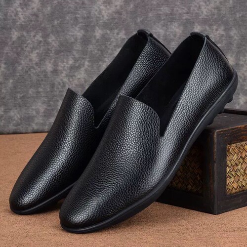 New style bean bag shoes soft body soft face men's leather shoes low-top slip-on bean bag shoes