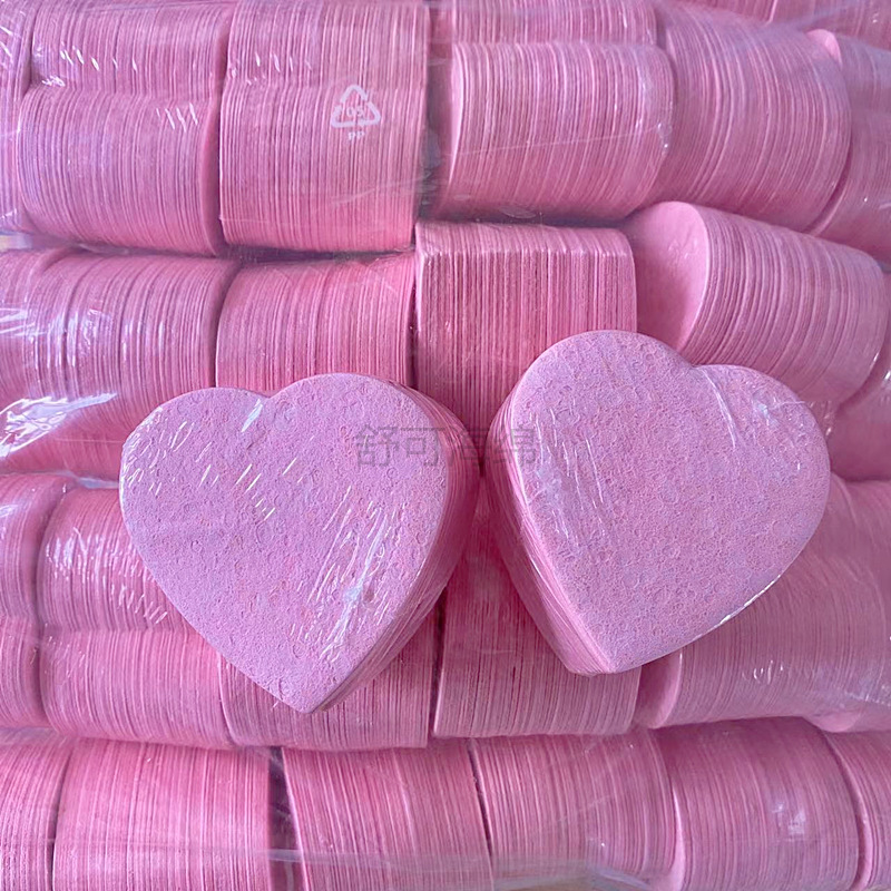 Transfronteriza Venta caliente amor en forma de corazón comprimido de pulpa de madera de algodón cara de lavado puff belleza removedor de maquillaje esponja de limpieza puff salon SP Limpieza de algodón