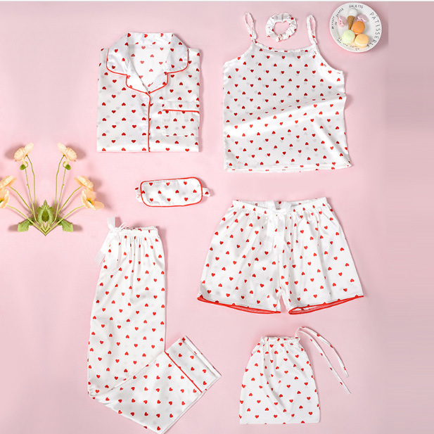 Cross-border ins2025 pijamas de primavera y otoño de mujeres siete piezas conjunto de rayas de ropa de casa coreana cuatro estaciones pijamas delgados