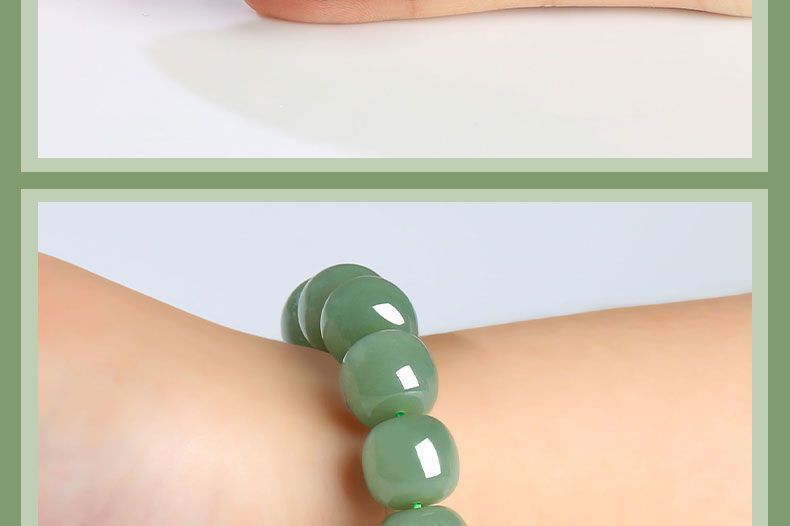 Vòng tay ngọc bích Hetian Tân Cương hạt trụ cổ dáng đơn chi tiết 14