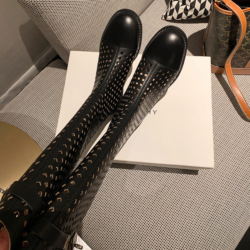 Boot nữ cổ cao lỗ rỗng dây thắt lưng khóa — Màu đen chi tiết 28