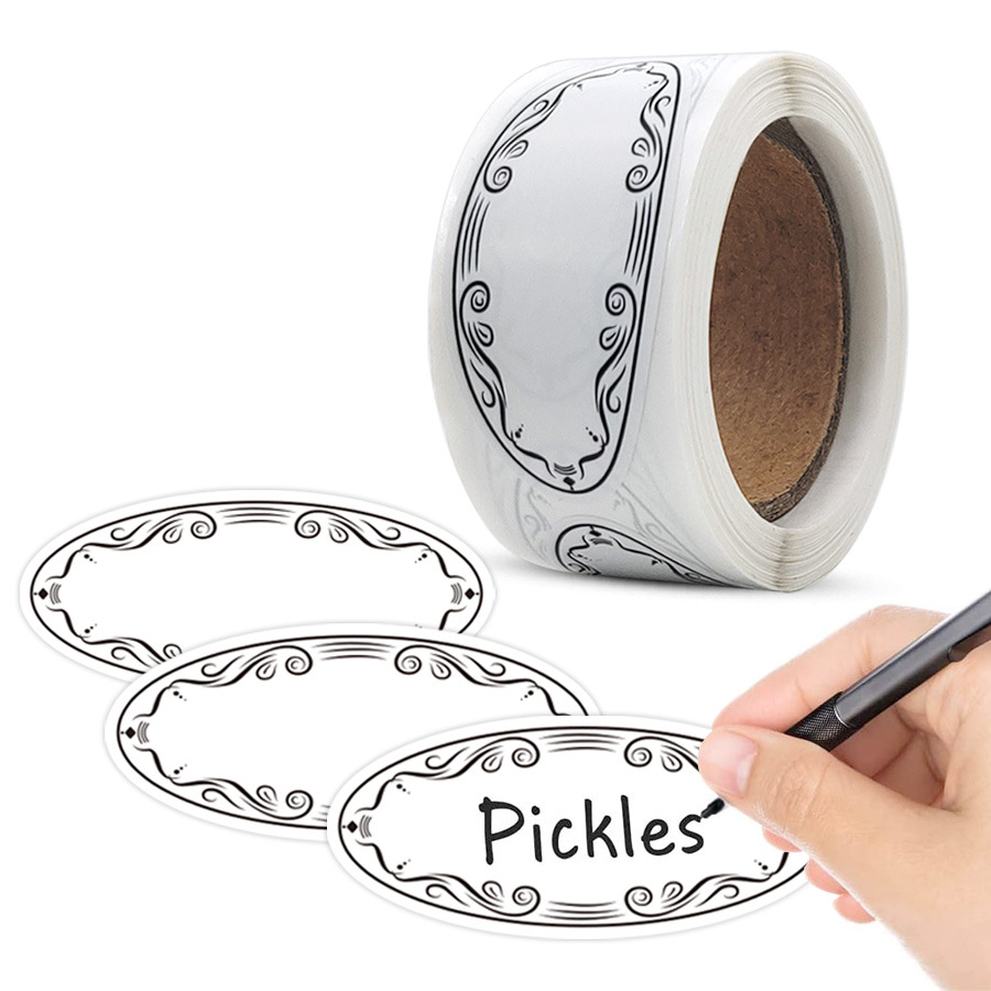 Comercio exterior venta caliente spot rollo blanco oval etiqueta de escritura etiqueta etiqueta de latas etiqueta de alimentos