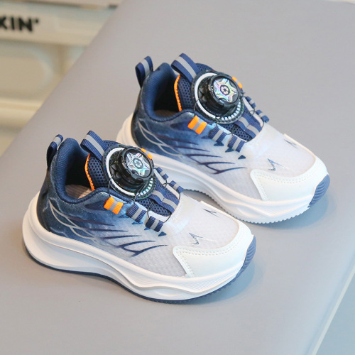 Children's Sports Shoes 2025 Spring and Autumn Boys Casual Shoes with Button Rotation Girls Running Shoes Soft Sole Baby Mesh Shoes