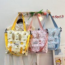 2025新款卡通可爱单肩斜挎帆布包开学季女学生大容量补课袋托特包