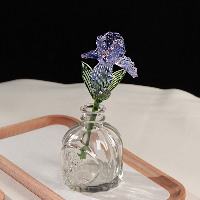 淄博琉璃鸢尾花插花水晶手工玻璃永生花仿真花装饰摆件高级感礼物