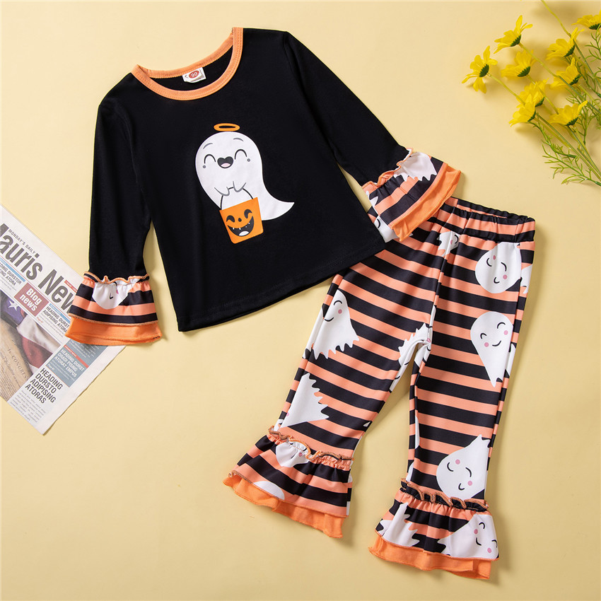 Halloween Fashion Stripe Polyester Girls Clothing Sets display picture 1