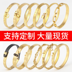 欧美跨境驴家钛钢手镯不掉色光面手环时尚百搭手饰女款首饰配件