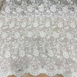 夏季天丝棉线花朵刺绣面料高档汉服蕾丝轻薄女装丝绸服装绣花布料