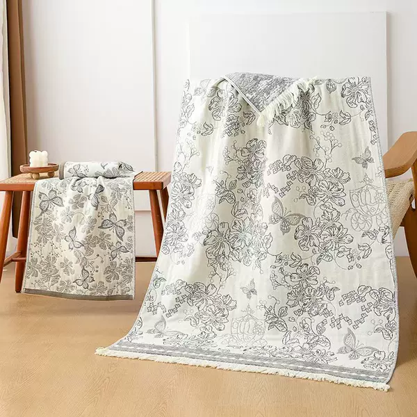 Foreign Trade Hemp Bath Towels Can Be Ordered with Logos, 4-Layer Gauze Jacquard Cotton Plus Hemp, Soft and Breathable Bath Towels