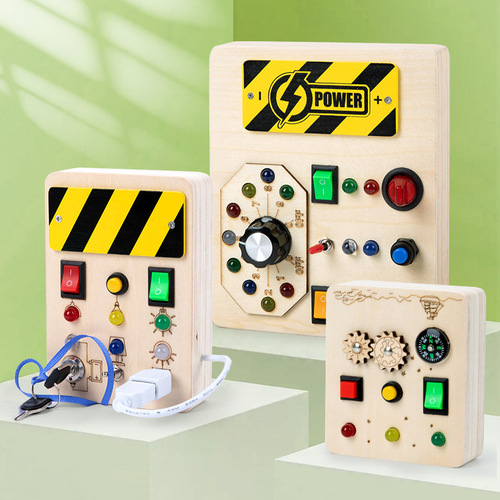 Cross-border new product children's educational early education toys wooden switch socket LED light busy board hands-on wooden toys