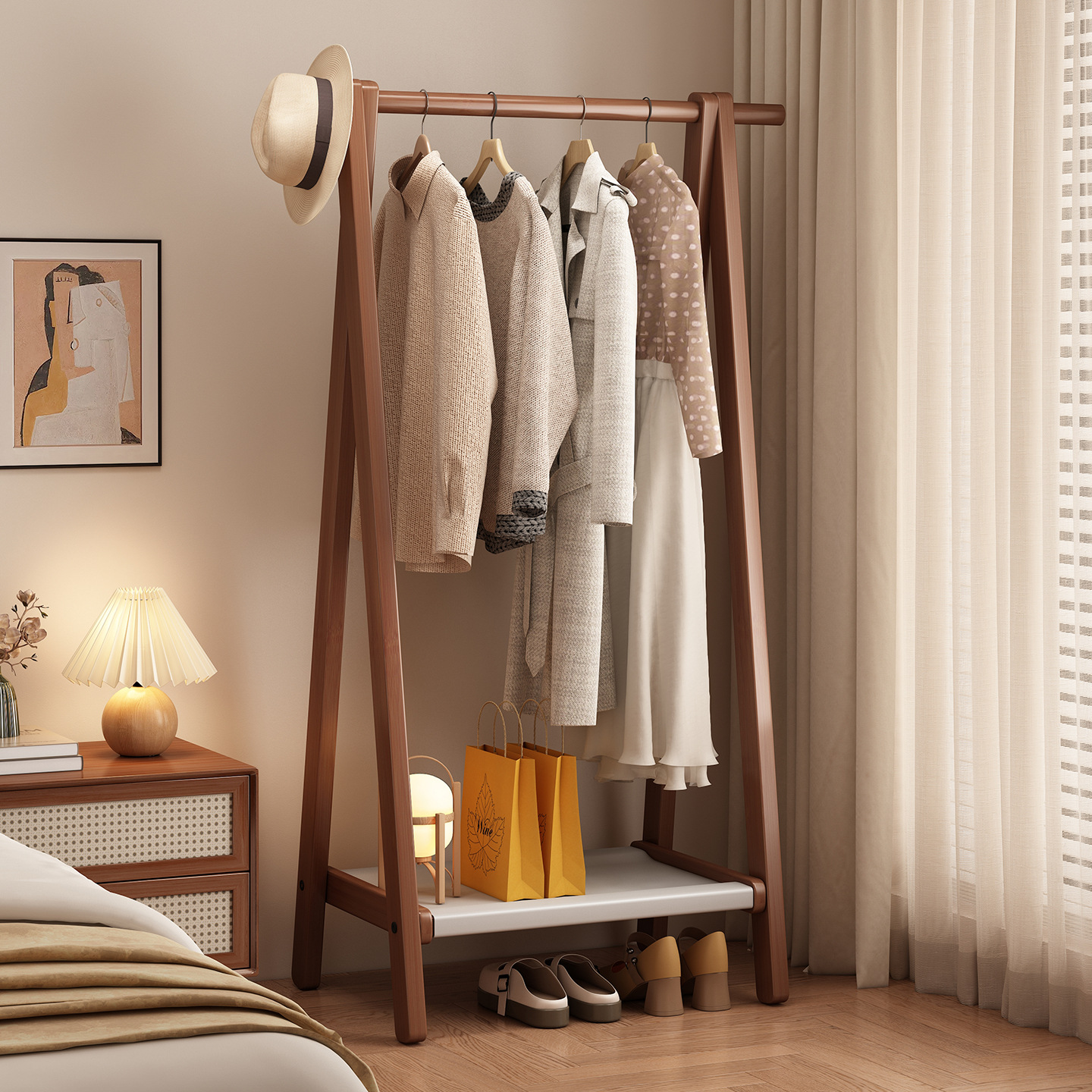 Percha de ropa de piso dormitorio vertical doméstico almacenamiento de ropa colgante varilla de ropa colgante de arrendamiento de estante de almacenamiento percha de ropa de habitación