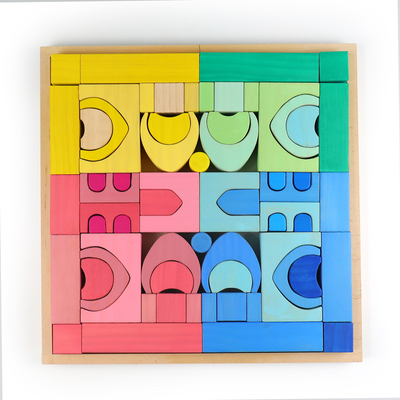 Escalera de pirámide de haya alemana grandes bloques de construcción de arco iris ensamblando juguetes educación temprana para niños Ilustración Jenga 3-5