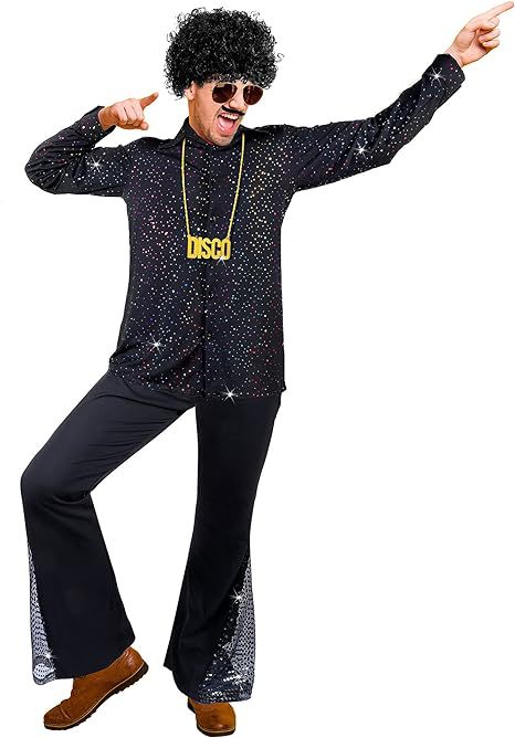 506070s peluca Africana disco hippie traje accesorios traje, negro moda collar gafas barba