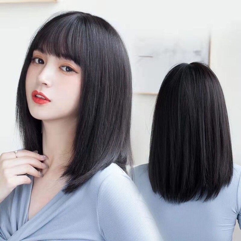 European and American cross-border cute bob wig women's short straight hair straight bangs wave head wig BOBO short full head cover
