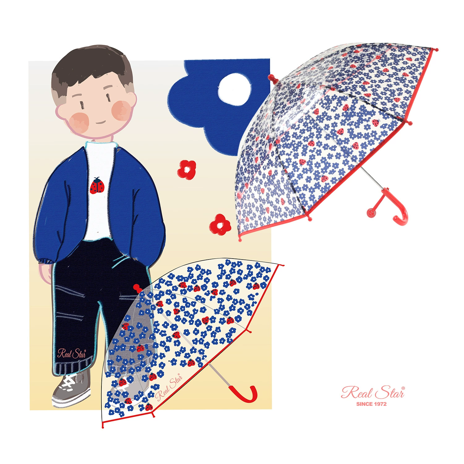 [Новая Внешняя торговля] детский зонт ручной пуш-пул зонтик стенд мультфильм милый маленький цветок Божья коровка зонтик в наличии оптом