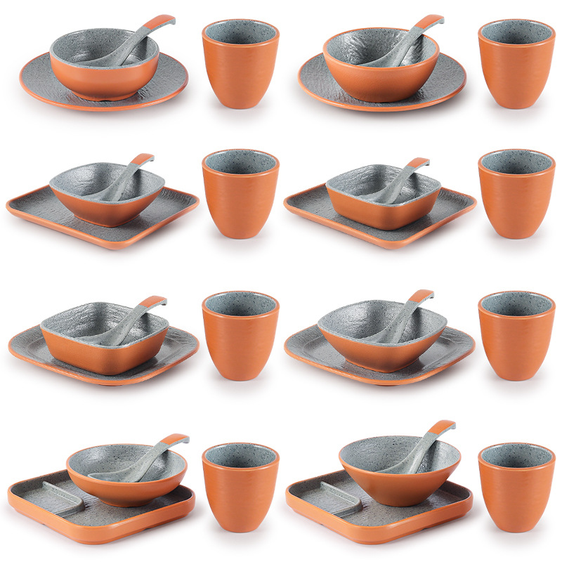 密胺日式四件套摆台餐具火锅烤肉自助餐厅碗杯勺酒店宴席套装商用